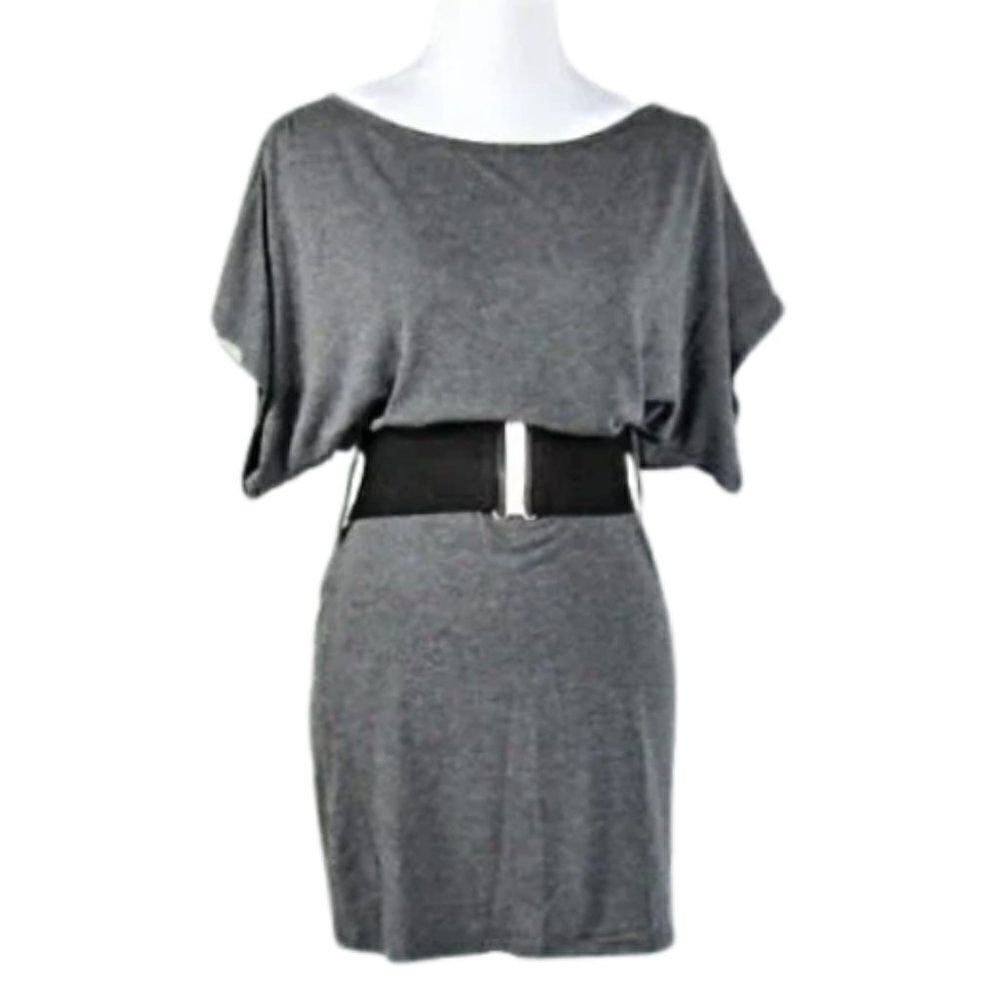 T-Shirt Knit Dress Above the Knee Belted Dolman Sleeves Gray Women’s Size Small